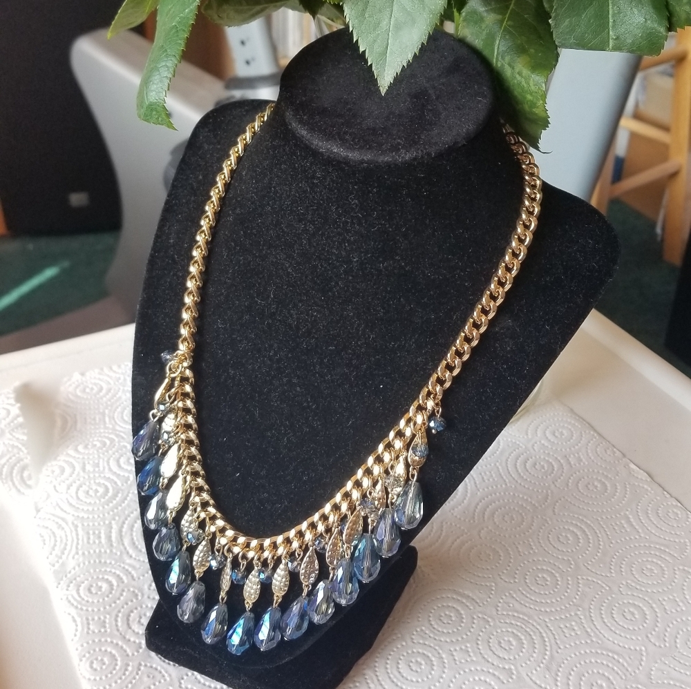 Vintage blue borealis crystal bead necklace